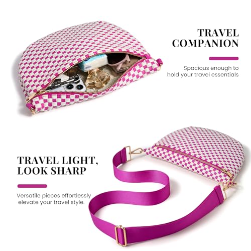 Image of Woven Crossbody Bags For Women, Checkered PU Waist Pack Travel Sling Bag