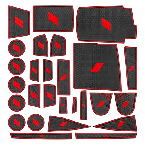 REMOCH for Dodge Durango Accessories 2021 2022 2023 2024 2025 2026 Cup Holder Insert Coasters Center Console Liner and Non-Slip Door Pocket Mats Pads (Red Trim) - 27 PCS Set