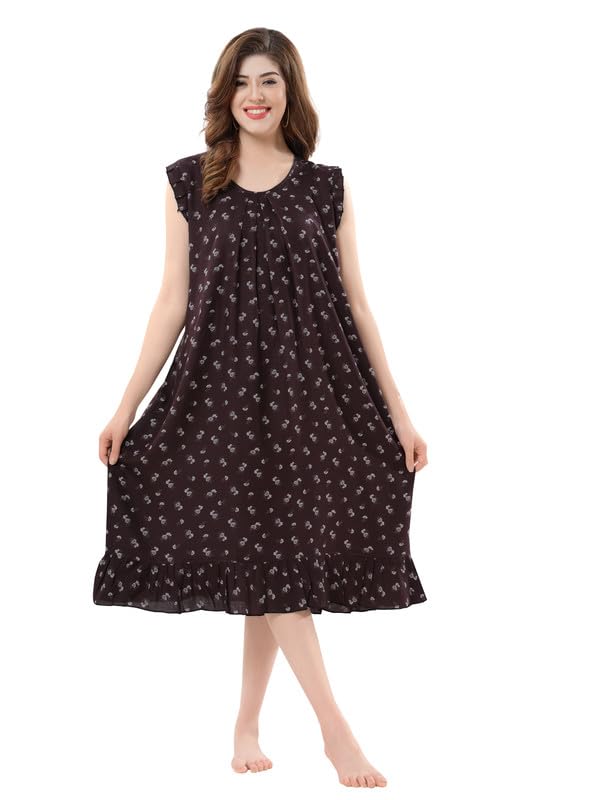 Image of Women's Viscose Blend Comfort Short Nighty with Side Pockets | Soft Printed Short Night Dress for Everyday Wear | Easy to Wear (CS5001)
