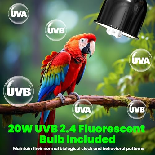 Image of GlowUp Bird Cage Light Fixture Combo Kit, Deep Dome Lampshade with 2.4% UVB Bulb 20W, Bird Light for Captive Birds, Reptiles