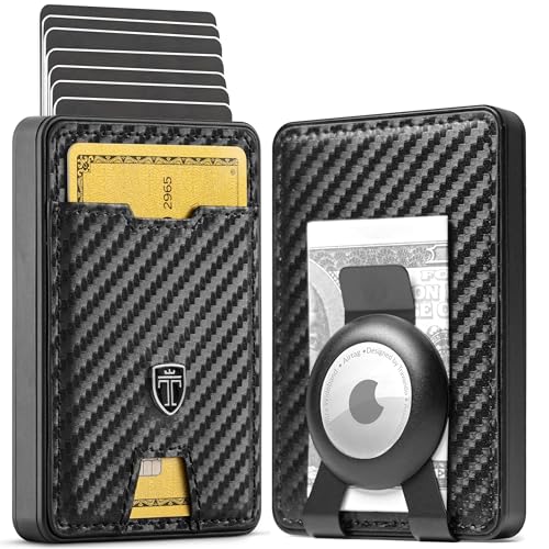 TRAVANDO SWYPE Carteira de alumínio porta-cartões homem - carbono carteiras homens com proteção RFID - porta-cartões porta-moedas pequeno com correia para dinheiro - Smart Wallet for Men, Carbono,