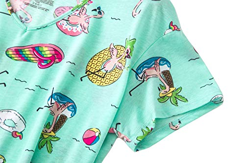 Image of CHUNG Women Cotton Pajama Sets Sleepwear pjs Short Sleeve Shirt Capri Length Crop Pants Cute Vivid Print