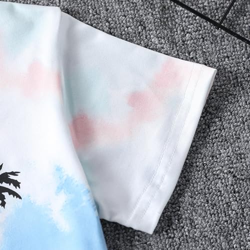 Image of Kid Toddler Baby Boys Clothes Tie-dye Palm Leaf Top 2Pcs Summer Shorts Set