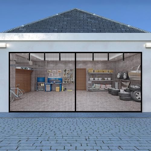 LIAMST Garage Door Screen for 2 Car Garage Door-16x7FT Reinforced Fiberglass Garage Screen, Magnetic...