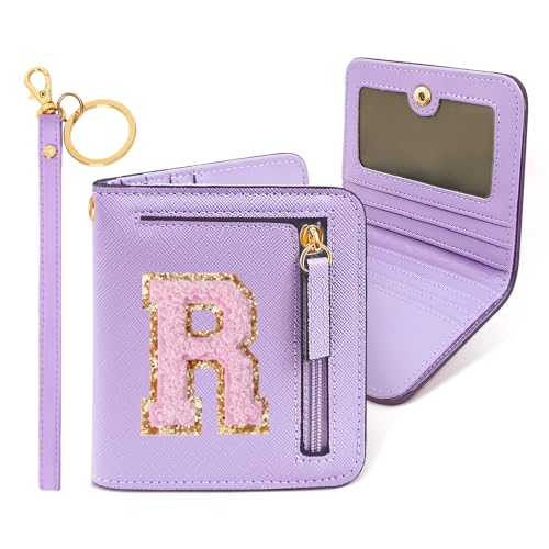 Image of COSHAYSOO Initial Wallet RFID Small Bifold Slim Letter Wallet for Women Teenager Girls Travel Daily Necessities Credit Cards Money Cash Coin Organizer, Lavender, Compact, R