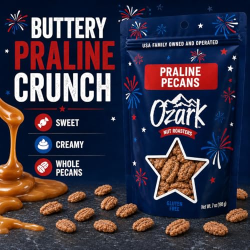Image of OZARK NUT ROASTERS, Praline Pecans, Sweet & Creamy French-Inspired Gourmet Snacks, World-Class Gourmet Candied Nuts, Summer Gift Pack (7.0 oz)