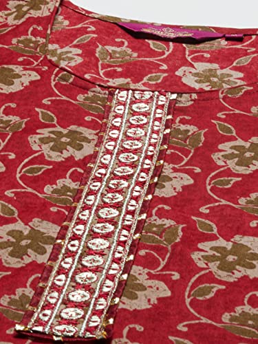 Image of GoSriKi Women's Cotton Blend Printed Straight Kurta With Pant
