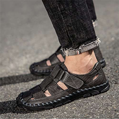 Sandals Men Breathable Leather Casual Shoes Men's Sandal Leisure Flats Retro Beach Shoe(46)4