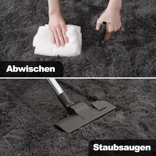 BSGIFT Hochflor Teppich 80x150 Anthrazit Flauschig, Shaggy Langflor Teppich Läufer rutschfest für Schlafzimmer Bettvorleger Wohnzimmer, Modern Kuschelteppich High-Pile Carpet Wohnzimmerteppich