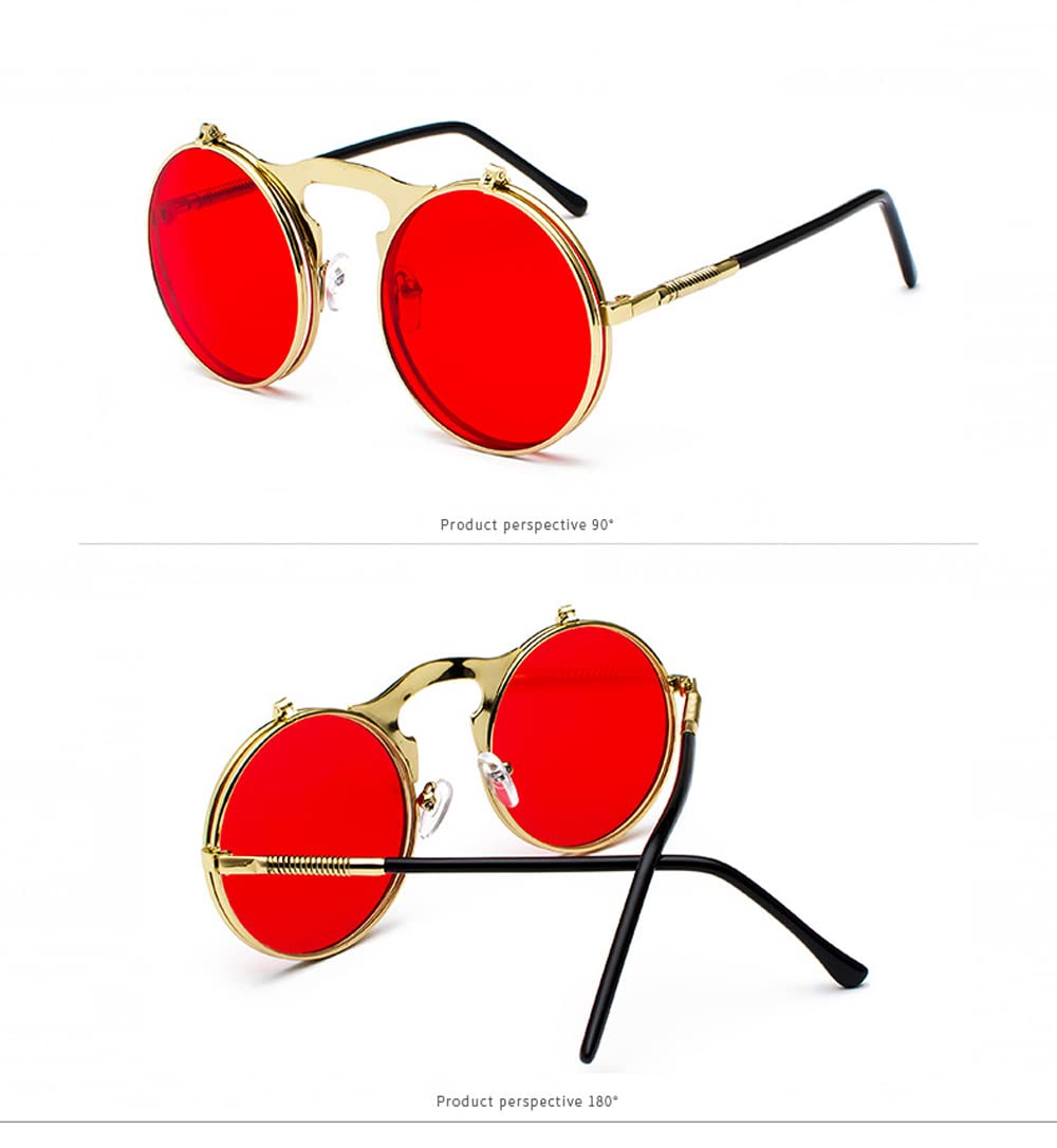 Occhiali da sole Steampunk in metallo vecchio Flip Montature rotonde alla moda per uomo e donna  200000297