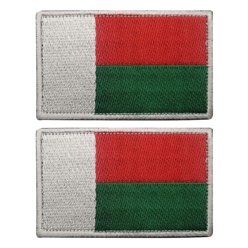EmWoot 2 x Aufnäher mit Madagaskar-Flagge, bestickt, Militär-Aufnäher, taktische Flicken mit Haken & Schlaufe