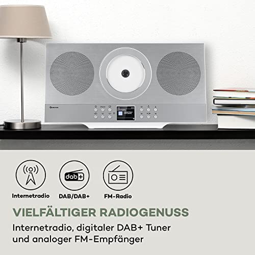 auna Silver Star Swing Vertikal Kompaktanlage - Internet Stereoanlage, DAB+ Radio mit FM-Tuner, CD-Spieler, Bluetooth, MP3, USB-Anschluss, AUX, inkl. Fernbedienung, Silber – Bild 3