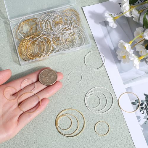 SOFPLATE 1 Box 6 Styles 120pcs Earrings Beading Hoop Round Beading Hoops Gold Silver Brass Circle Linking Charms Beading Hoop Findings for Jewellery Making Supplies DIY Crafts Decorative - Image 3