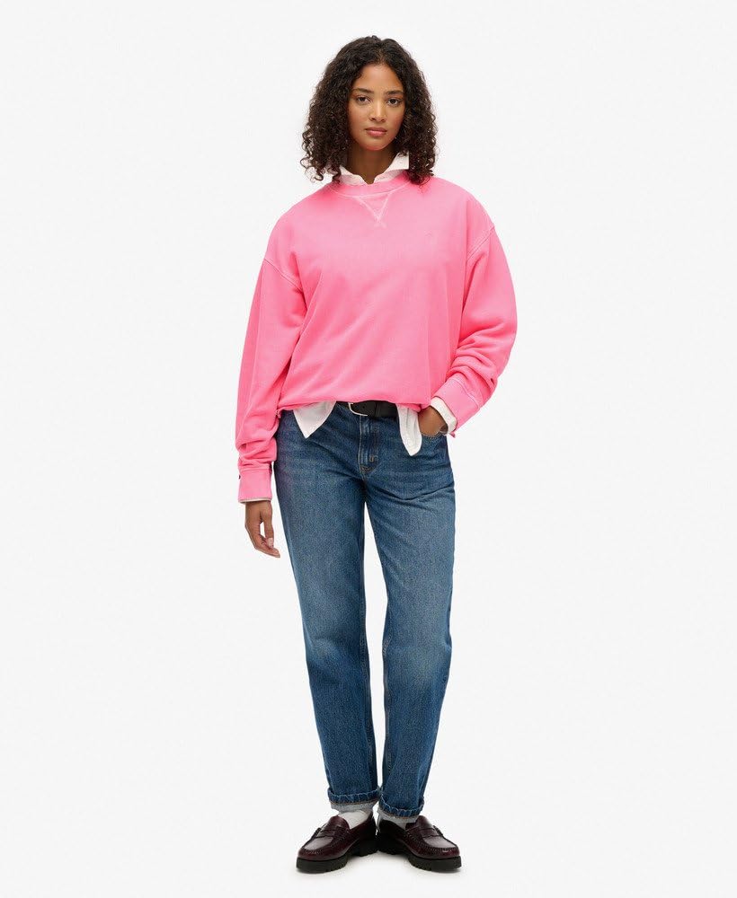 Superdry Damska bluza studencka z okrągłym dekoltem neonowy róż 44