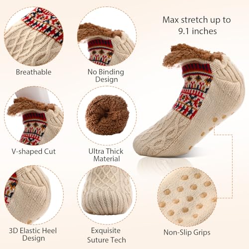 Liitrsh 6 Pairs Women's Fuzzy Slipper Socks with Grips Winter Warm Thick Cabin Thermal Socks Non Slip for Christmas Stocking Stuffers Women Adults Cozy Holiday Gifts2