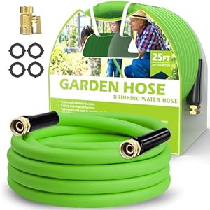 Lefree Garden Hose 5/8 in x 25 ft, Hybrid Polymer Water Hose with 3/4-inch Removable Brass Shut-off Valve, Heavy Duty, Sturdy, Drinking Water Safe, All-weather, No Kink, Ease of Use and Move (Green)