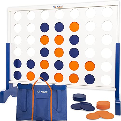 Rally and Roar Giant Wooden 4-in-a-Row, Complete Game Set with 42 Chips and Carry Bag, 2ft Wide