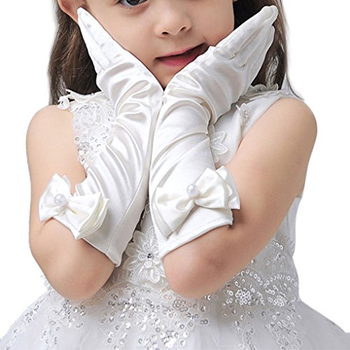 L-Peach Kids Satin Bowknot Formal Gloves Girl's Princess Costume Gloves for Bride Party Halloween Christmas Cosplay - Image 3
