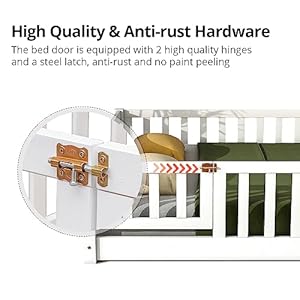 i-POOK Twin Floor Bed for Children, Sturdy Wood Montessori Bed Frame with Wood Slats, High Fence & Small Door, Montessori Floor Bed for Girls and Boys, White i POOK Twin Floor Bed for Children Sturdy Wood Montessori Bed Frame with Wood Slats High Fence Small Door Montessori Floor Bed for Girls and Boys White