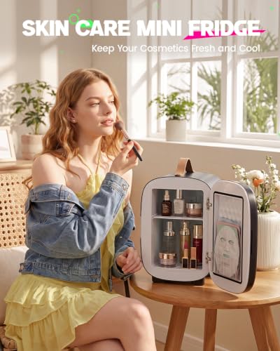 Image of FANSEXPERT Mini Fridge for Bedroom, 4 Liter /6 Cans Skin Care Fridge Small Refrigerator, AC /DC Portable Mini Cooler & Warmer, Small Cosmetic Fridge for Camping, Dorm, Office, Car (Black)