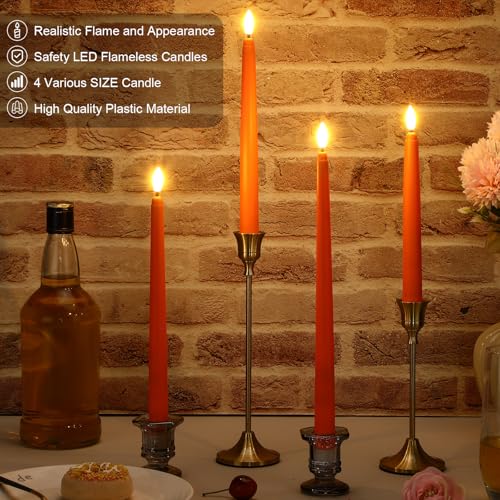 Image of Rossesay 24 Pcs Flameless LED Taper Candles Battery Operated Candle 8.5 inch, 9.65 inch, 10.8 inch, 12.8 inch Flameless Candlesticks Flickering for Christmas Church Wedding Indoor Decoration(Classic, Orange)