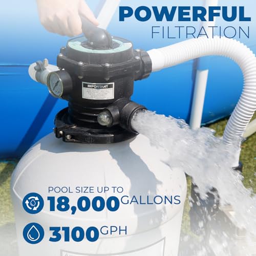 Image of XtremepowerUS 16 inch Sand Filter Pump for Above Ground Swimming Pool, 3 /4 HP 3,100 GPH Pool Pump with 24-Hour Timer, 6-Way Multi-Port Valve, Up to 15,000 Gallons