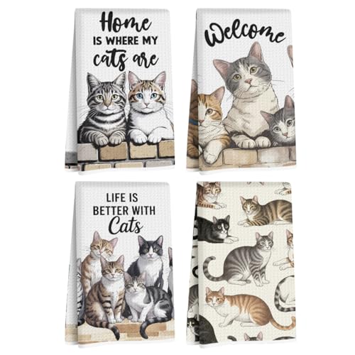 Cute Cat Kitchen Towels, 4-Piece Set