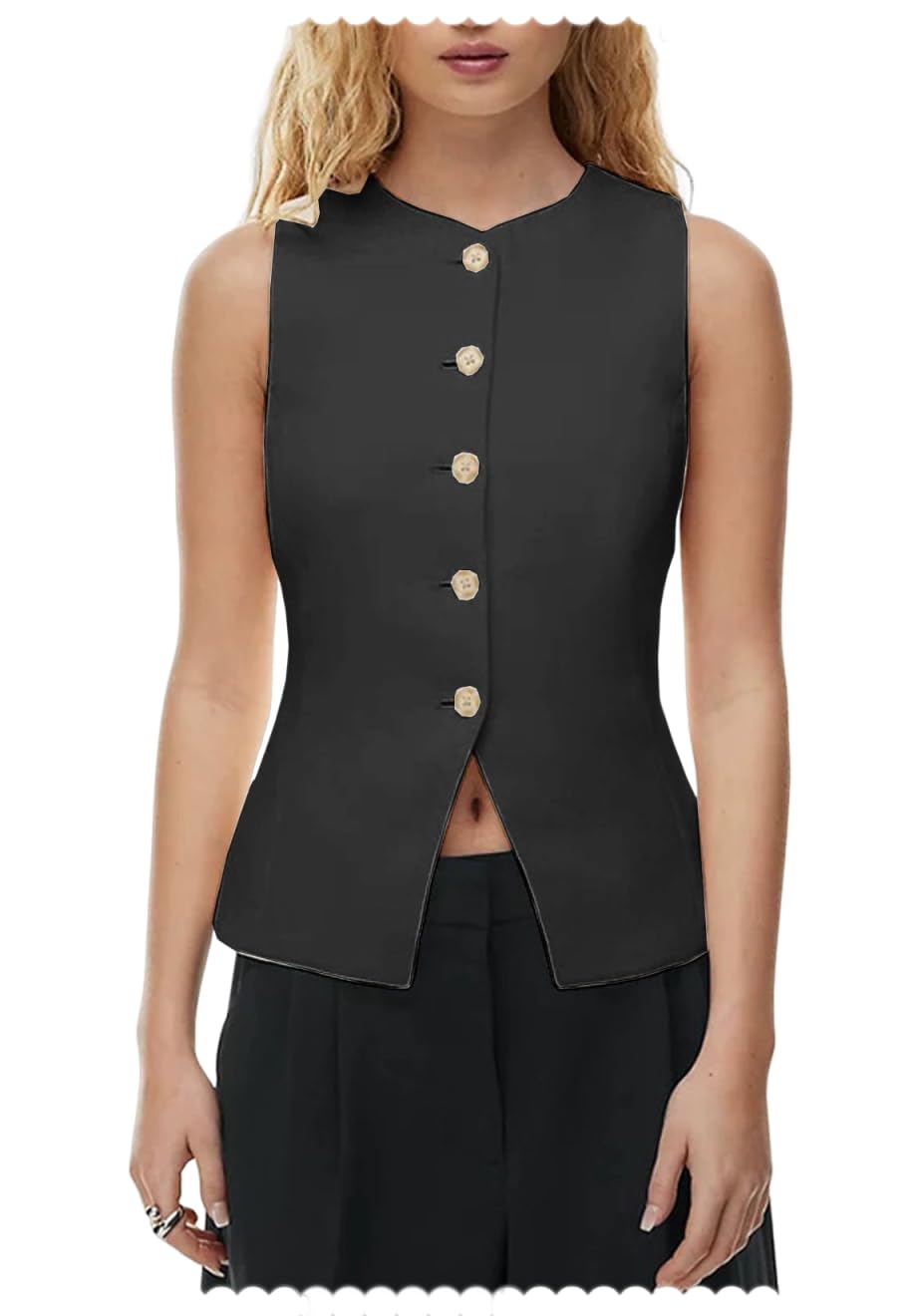 Womens Formal Suit Vest 5-Button Slim Fit Solid Color Sleeveless Female Waistcoat