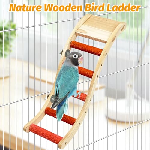 Image of Hamiledyi Nature Wooden Bird Ladder Pet Parrots Climb Bridge Exercise Stands for Parakeet Climbing Chewing Bridge Bird Cage Accessories for Cockatiel Parakeet Lovebirds Budgie (Orange)