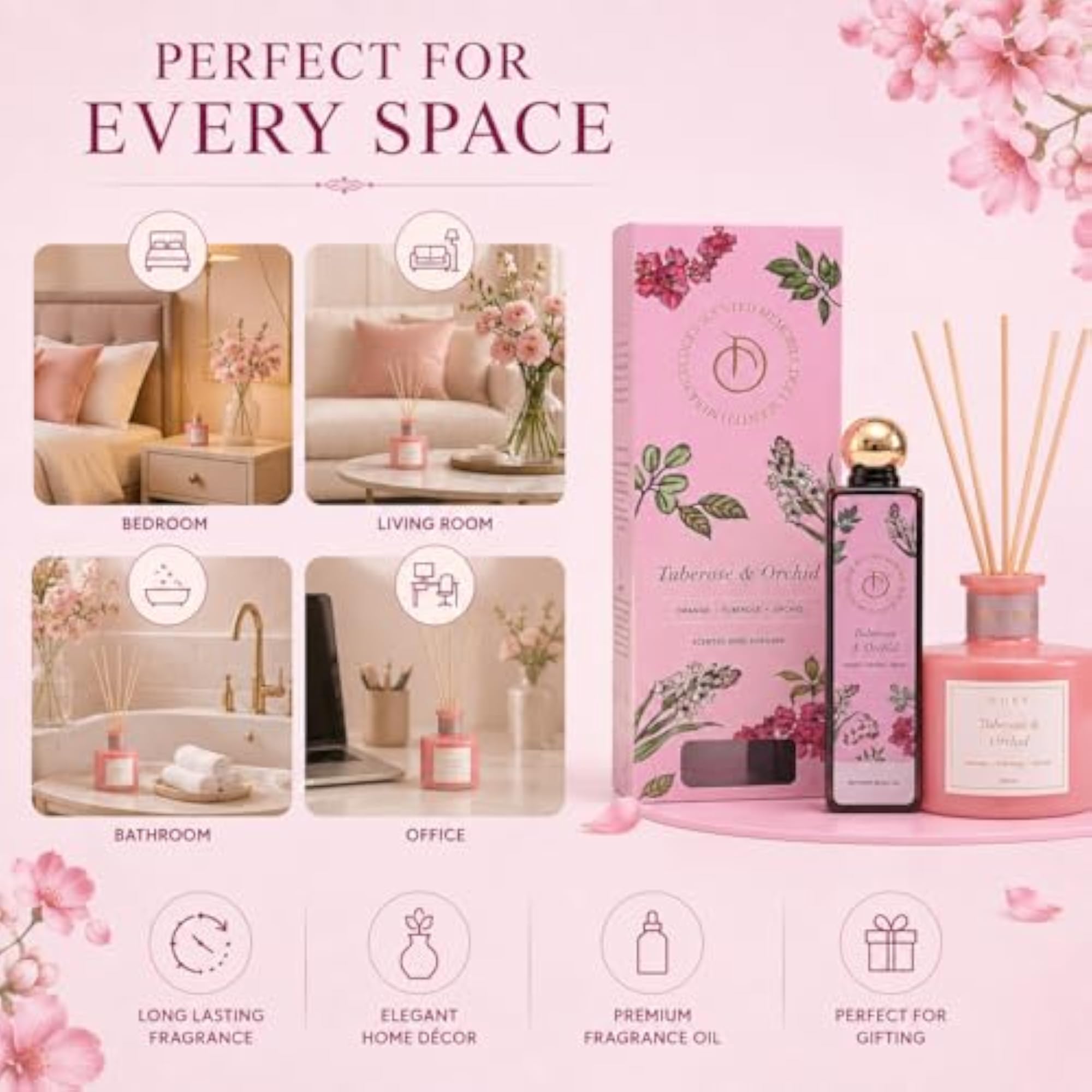 Tuberose & Orchid Reed Diffuser Set for Home Fragrance