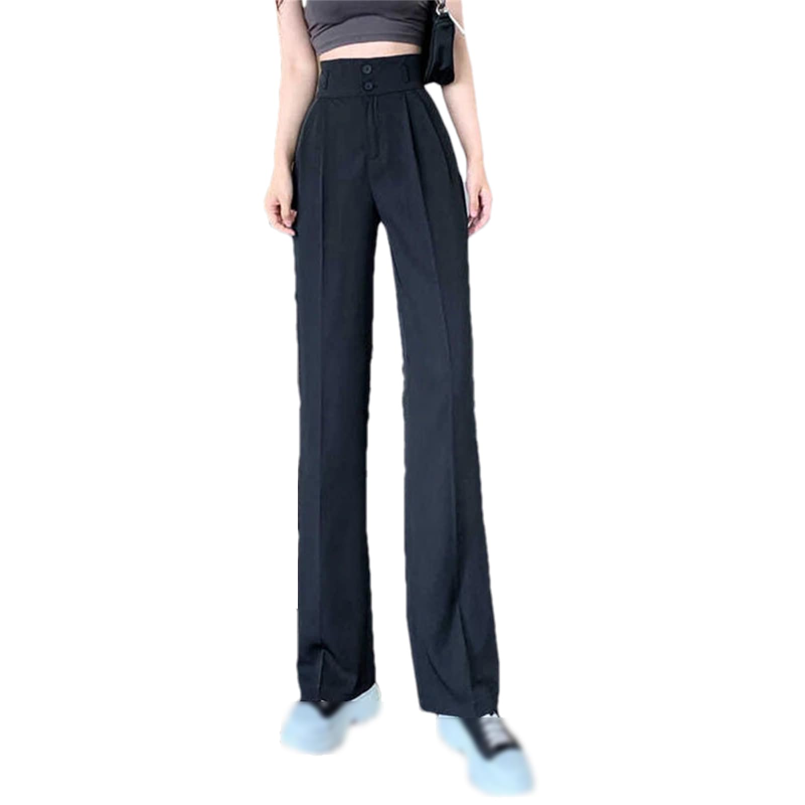 Women Straight Pants Fashion High Waist Wide Leg Business Trousers Ladies Office Suit Casual Pants