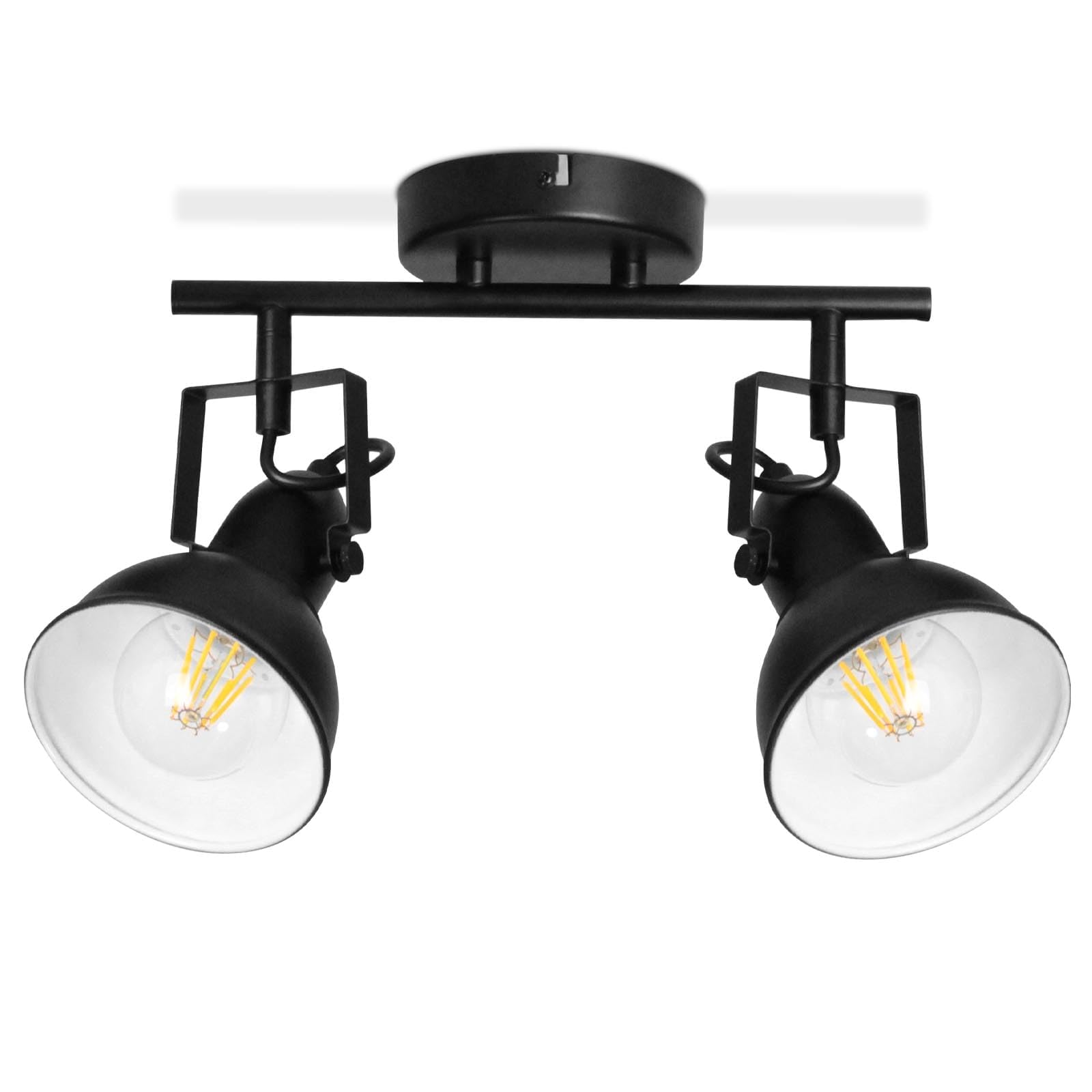 HiBay Lampada Faretti da Soffitto LED E27 Orientabili 2 Luci,Plafoniera Faretti da Soffitto Faretto da Parete in Bianco e Nero VintageMuro per Soggiorno Cucina Cameretta(Senza Lampadina)
