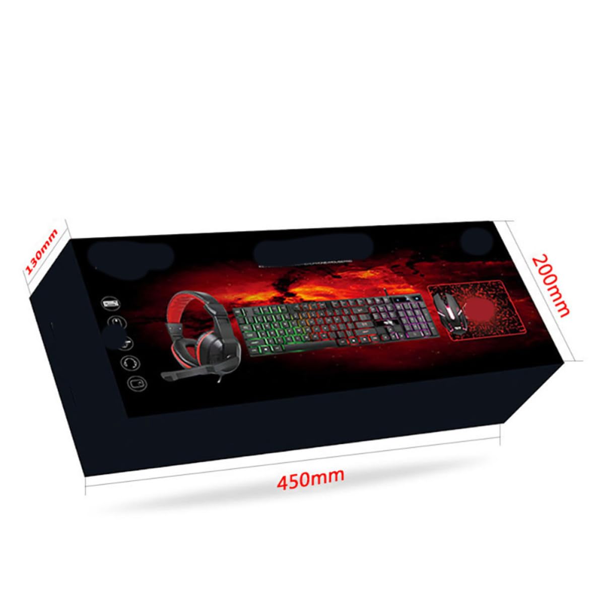Juego de Teclado, Ratón Ergonómico y Auriculares Alfombrilla para Ordenador, Diseño Especial en Abs, Conexión USB 2.0 y 3.5mm para Gaming y Oficina