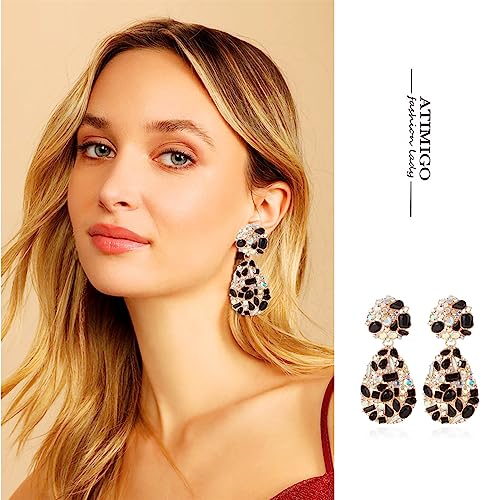 ATIMIGO Rhinestone Teardrop Dangle Earrings Trendy Crystal Drop Statement Earrings hypoallergenic Chandelier Fashion Earrings for Women3