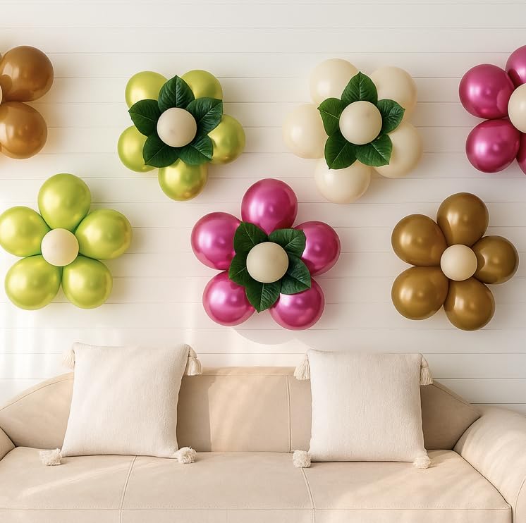Image of The FOMO Factory 20 Pcs Reusable Portable Flower Shape Balloon Clips Holder for Wedding Event Decorations Birthday Party Baby Shower Supplies | Free Curling Ribbon | White, Transparent (ClipsFC)