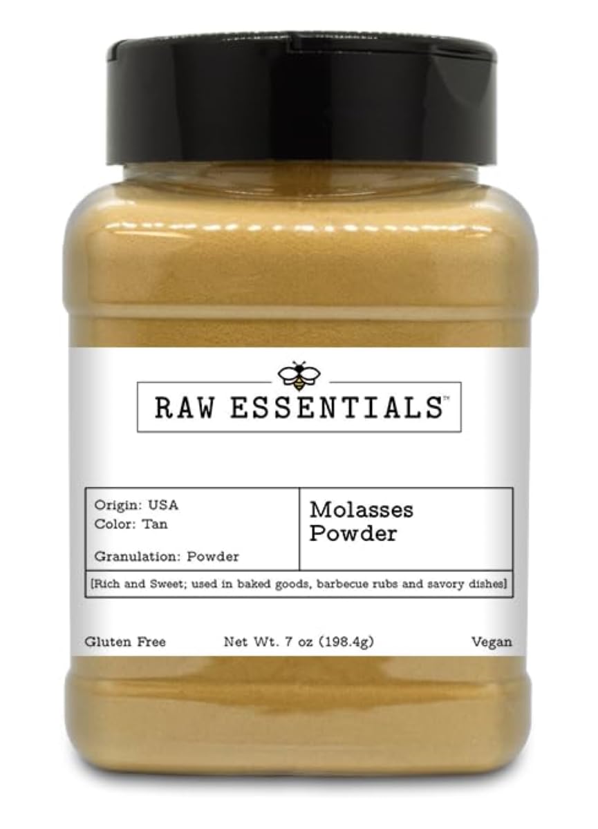 Raw Essentials Molasses Powder | Rich & Sweet Flavor for Baked Goods, BBQ Rubs & Savory Dishes | Vegan & Gluten-Free | 7 Ounce Bottle