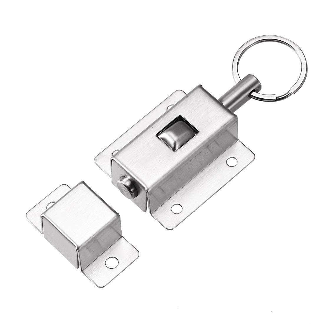 kankin Door Barrel Bolt and Stainless Steel Ring-Pull Spring Loaded Auto Sliding Lock with Spring Loaded Automatic Buttom Fixed Security Barrel Bolt Latch with Waterproof Security