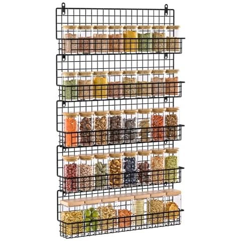 X-cosrack Spice Rack Organizer Wall Mounted 5-Tier Stackable Hanging Spice Jars Storage Racks,Great for Kitchen and Pantry,Up to Storage 48 Jars(Patent No.:D909138S) Cover