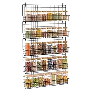 X-cosrack Spice Rack Organizer Wall Mounted 5-Tier Stackable Black Iron Wire Hanging Spice Shelf Storage Racks,Great for Kitchen and Pantry Storing Spices Seasoning, Household Items,Bathroom and More