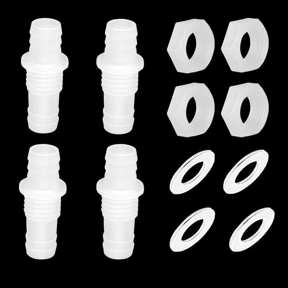 Feelers3/8" Hose Barb Thru-Bulk Bulkhead Fitting Hex Barbed Fitting Plastic Adapter Union Mender Splicer with Gasket for Water/Fuel/Air (Pack of 4)