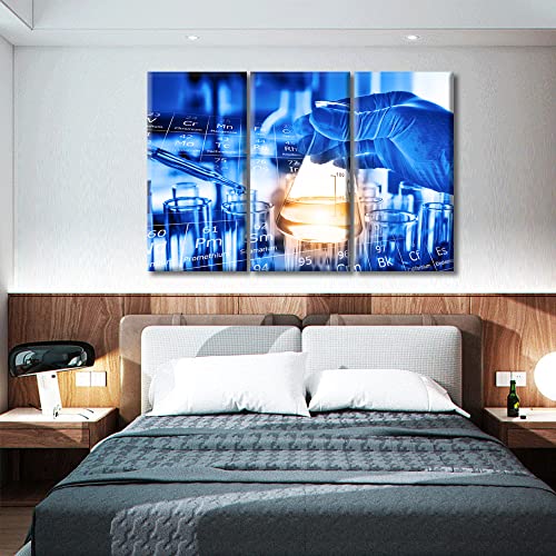 Image of Canvas Wall Art Clinical Laboratory Artwork Pictures Wall Art 3 Panel Scientist Hand Holding Test Tubes Laboratory Research Posters and Prints Wall Art for Living Room Framed Ready to Hang , 60 inchWx40 inchH