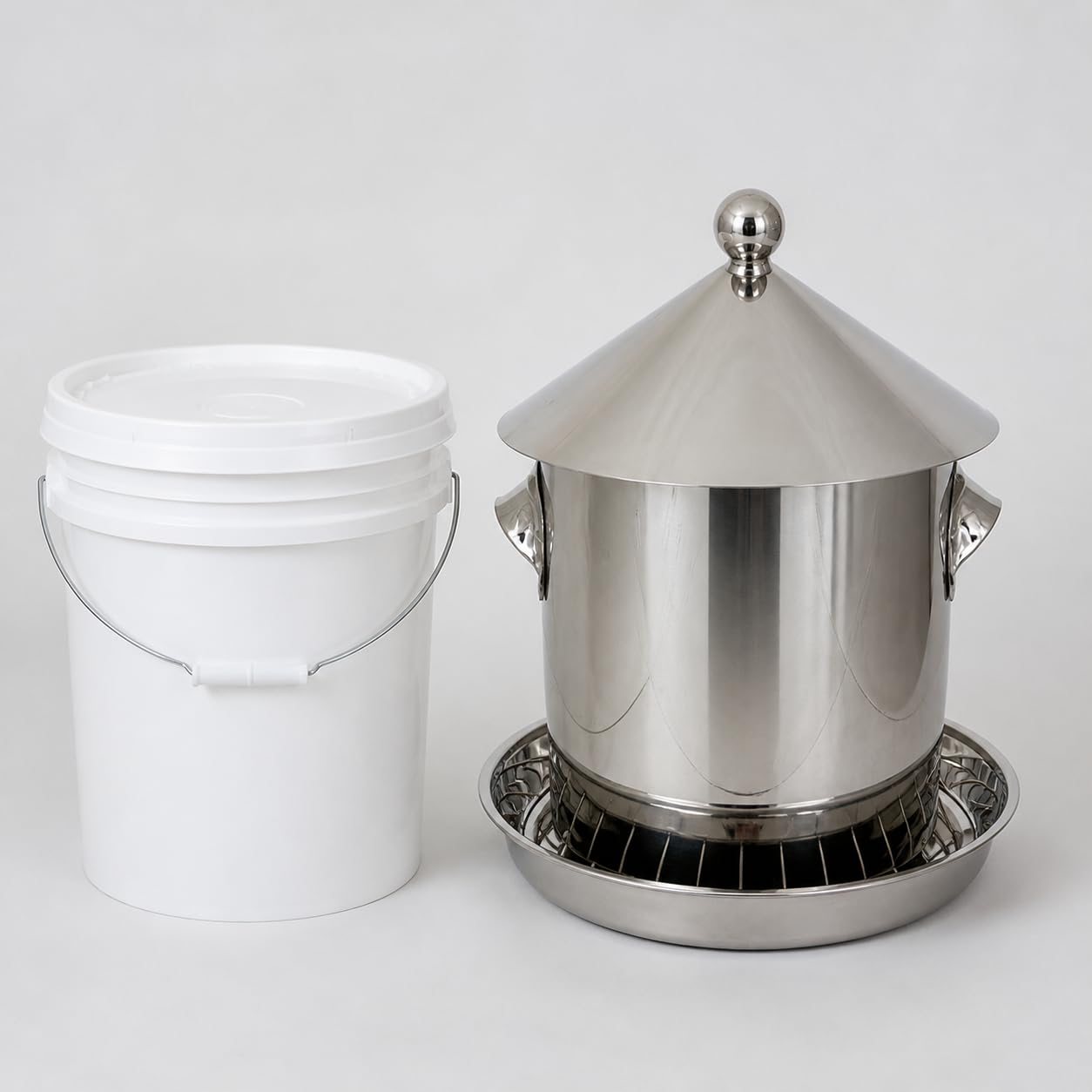 Comedero Automático para Gallinas, Antipájaros y, de Acero Inoxidable, para AV de Corral, 30 kilograms (15 kg)