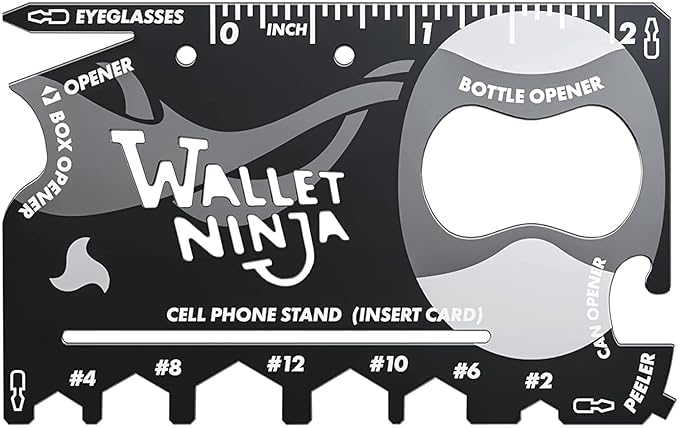 Clickswift Wallet Ninja 18-in-1 Credit Card Size Multitool for Quick Repairs, EDC Survival Gear, Bottle Opener, Camping Bottle Opener, Phone Stand, Eyeglass Screwdriver 1Pcs (black)-image-2