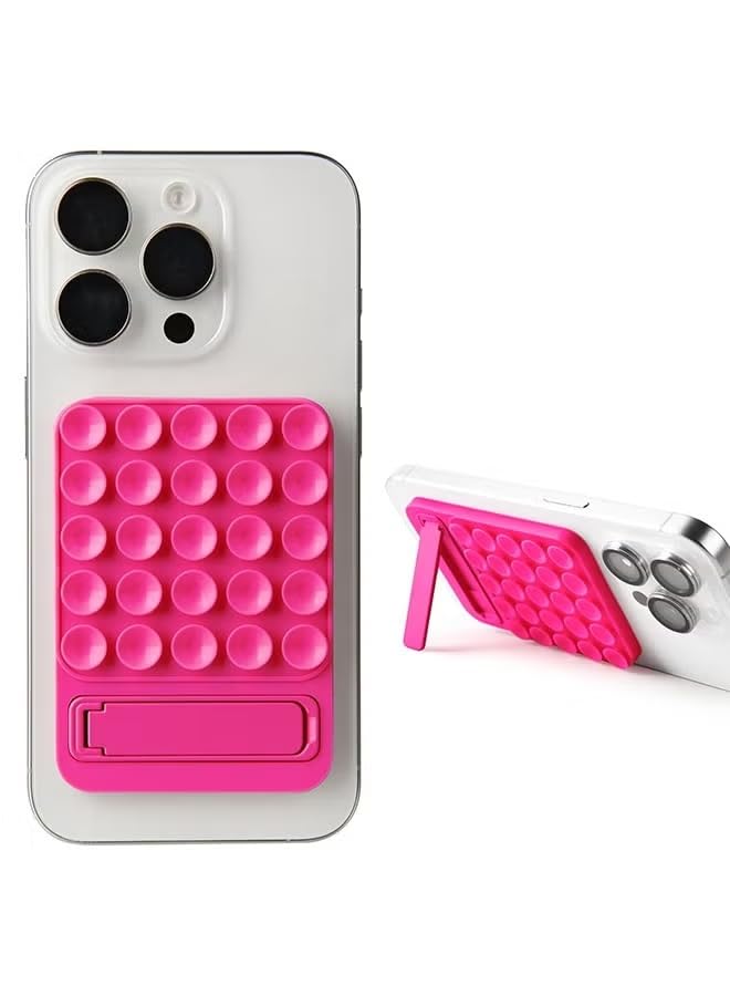 Case Creation Silicone Reusable 2 in 1 Sticky Suction Phone Grip with Foldable Stand Mobile Holder for iPhone, Android Hands-Free Videos, Selfies, Reels (Hot Pink Sticky Phone Grip with Stand)-image-1