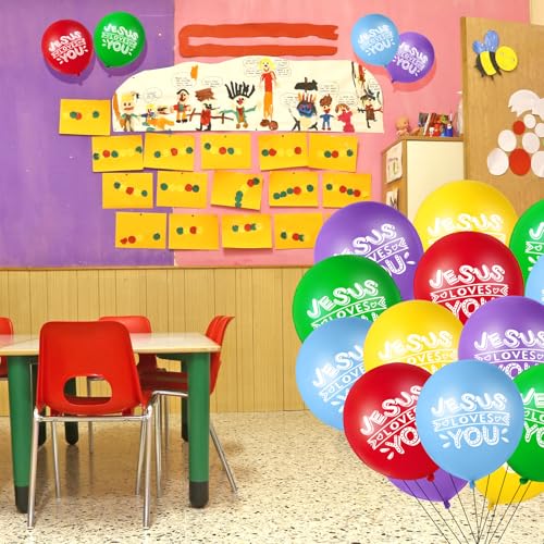 Image of Gejoy Jesus Loves You Balloon 12 Inch Latex Christian Religious Jesus Balloon Party Decor for He Is Risen Party Decor Favor Cross Church Event Birthday Sunday Supplies(Bright Colors,100 Pcs)