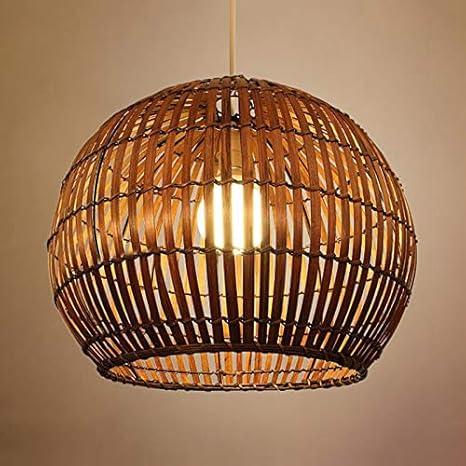 Litfad Brown Globe Hanging Lamp Pastoral Single Light Rattan Pendant Light Decorative Ceiling Hanging Light For Dining Room Restaurant Hallway Corridor 19 5 50 Cm Amazon Com
