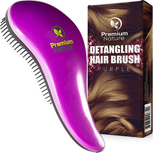 Detangling Hair Brush Best Detangler Comb - No Pain Detangler Brush For Curly Wavy Thick or Thin Hair - Purple Brush - Premium Nature (Purple)