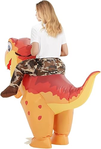 Miniatura 5 de COMIN Disfraz inflable de dinosaurio para adultos, disfraz inflable de Trex, disfraz de dinosaurio inflable naranja para fiesta de Halloween