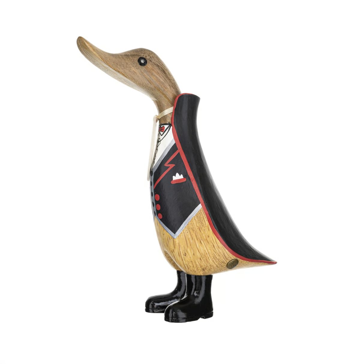 DCUK Dracula Duck, Wooden Halloween Ornament, Black and Red Cape, Hand-Carved Bamboo Root, Decorative Figurine, 21 x 6 cm