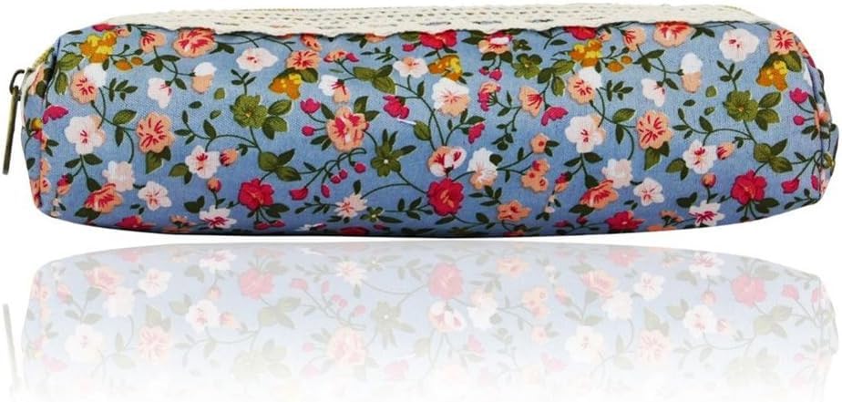 Image of Sky Blue Fashion Flower Print Case Bags Zipper Bag Pouches Holders and Pen Holders Zipper Design, Easy To Open Cloth, for adults,Rollerball Pens,Gel Ink Rollerball